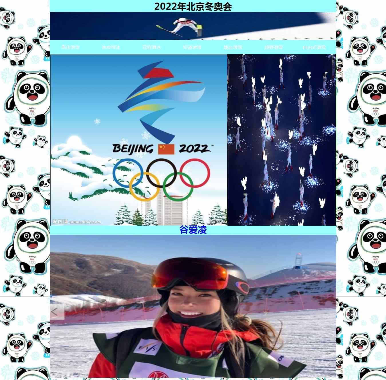 编号：2001 北京冬奥会 8页 css布局  20元